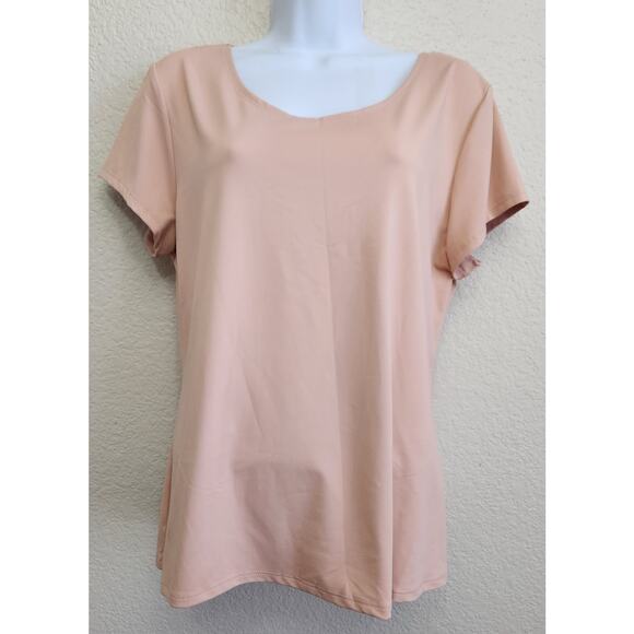 Ruby Rd. Salmon Pink Short Cap Sleeves Top Large Lightweight Soft Stretchy - Picture 1 of 4